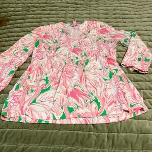 Lily Pulitzer Pink and Green Floral Blouse size xxs